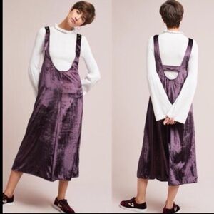 Anthropologie Maeve Purple Velvet Cropped Jumpsuit